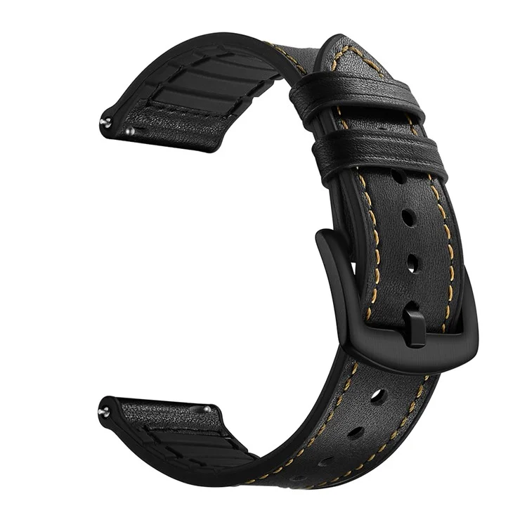 20mm Genuine Leather Silicone Coated Smart Watch Strap For Huawei Watch GT2 42mm - Black