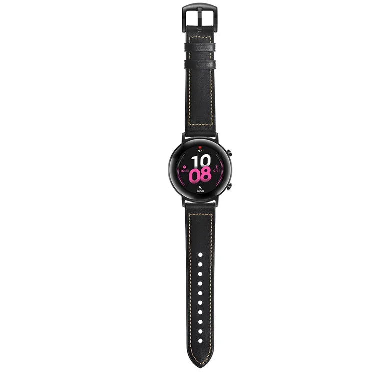 20mm Genuine Leather Silicone Coated Smart Watch Strap For Huawei Watch GT2 42mm - Black