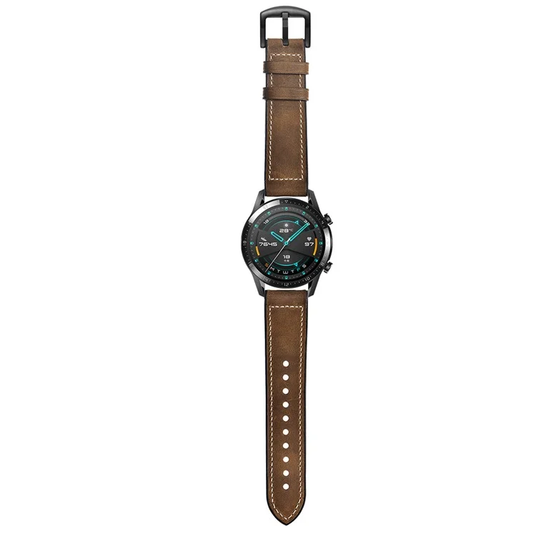 Para Huawei Watch GT 2 46mm Correa de reloj inteligente de cuero genuino de vaca con revestimiento de silicona 22mm - Marrón Oscuro