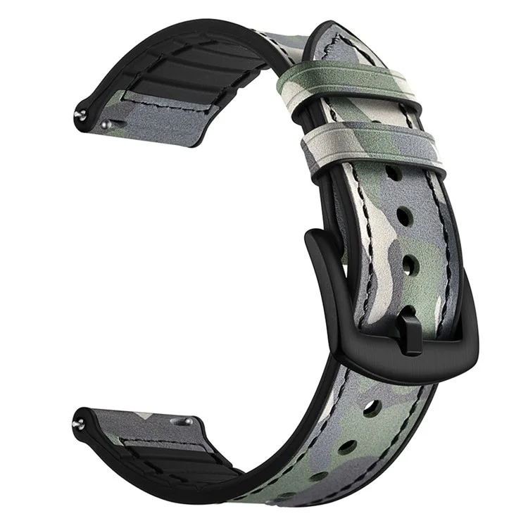 Für Huawei Watch GT 2 46mm Echter Kuh-Leder ummantelter Silikon Smartwatch Armband 22mm Armband - Grün/Tarnfarben