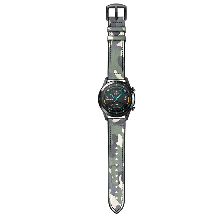 Für Huawei Watch GT 2 46mm Echter Kuh-Leder ummantelter Silikon Smartwatch Armband 22mm Armband - Grün/Tarnfarben
