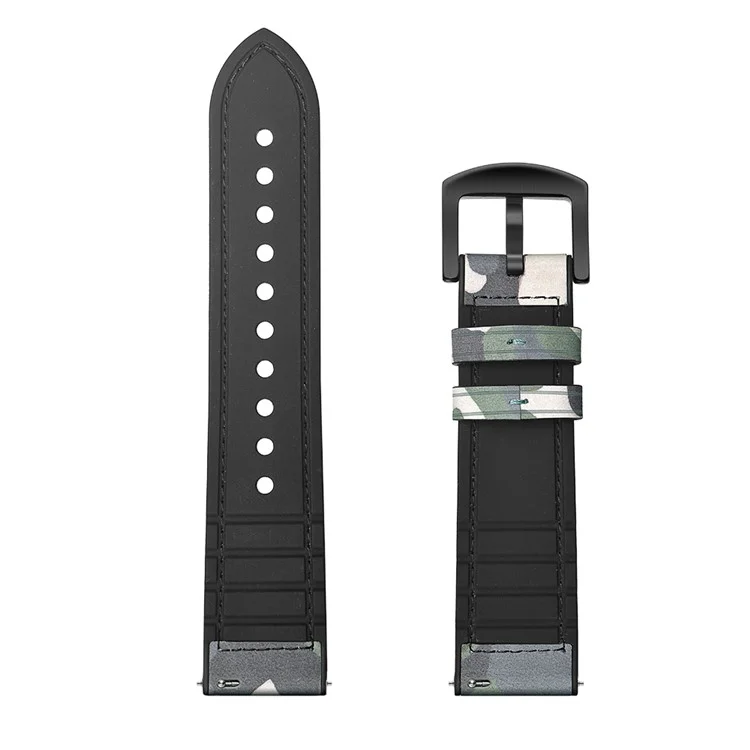 Für Huawei Watch GT 2 46mm Echter Kuh-Leder ummantelter Silikon Smartwatch Armband 22mm Armband - Grün/Tarnfarben