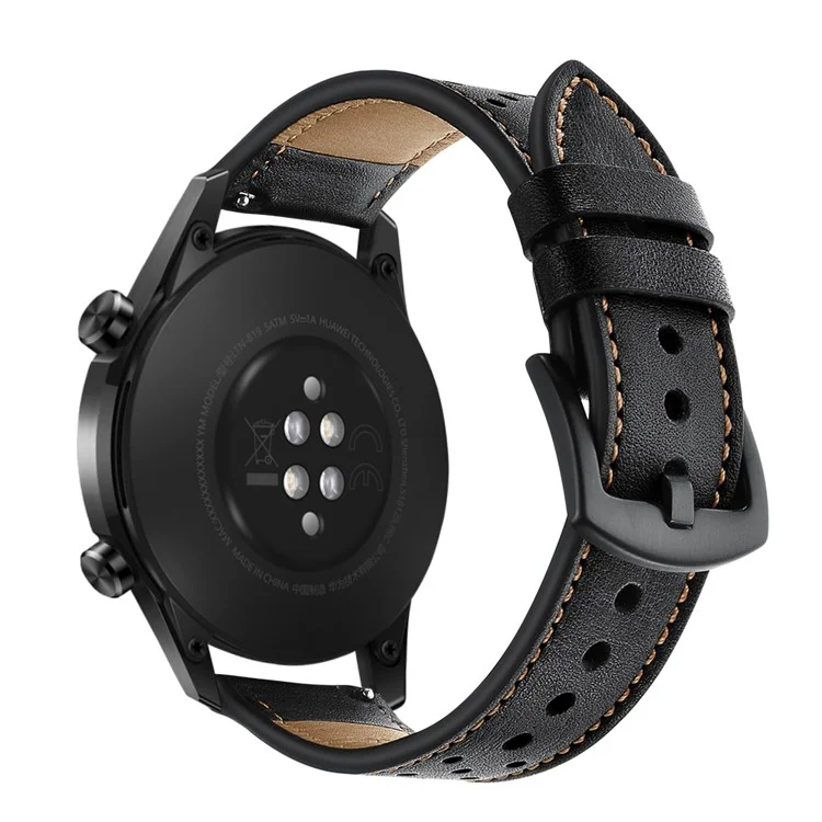 Genuine Leather Strap Replacement Watch Band 22mm for Huawei Watch GT 2 46mm - Black