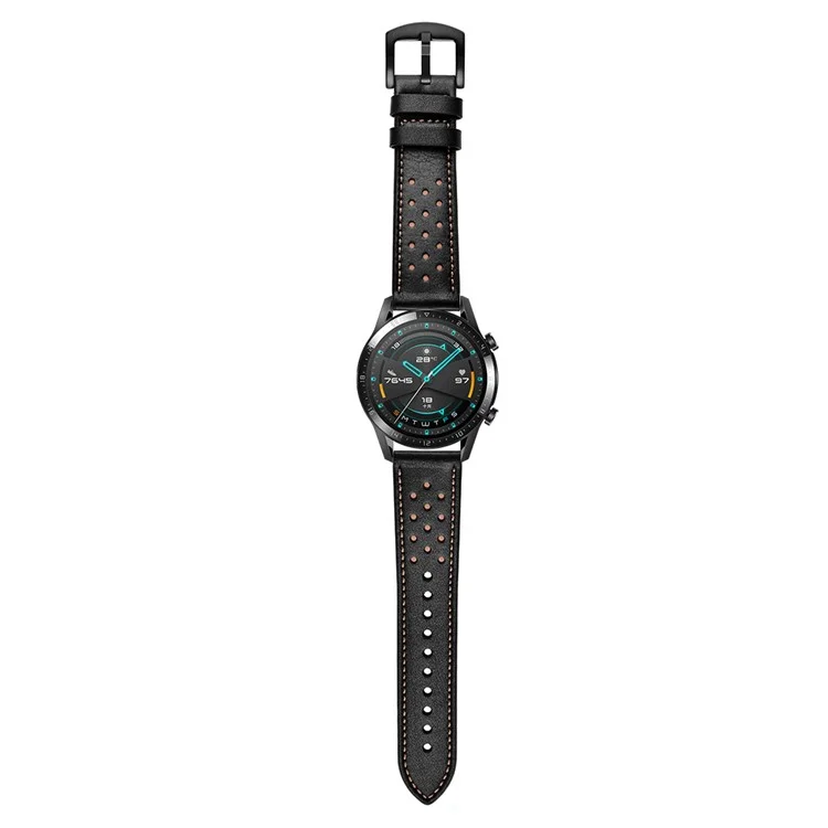 Genuine Leather Strap Replacement Watch Band 22mm for Huawei Watch GT 2 46mm - Black