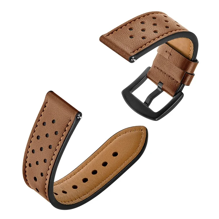 20mm Genuine Leather with Holes Watch Band for Amazfit Bip GTS - Brown