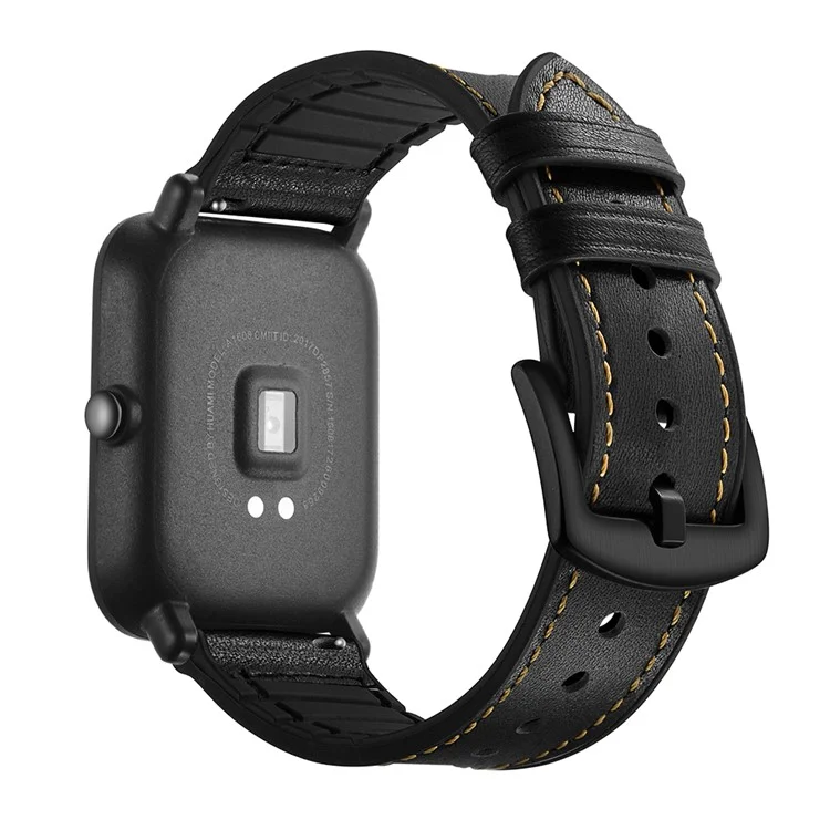 20mm Silikonschichtleder Smart Watch Armband Ersatz Für Amazfit Huami Bip GTS Youth Smart Watch - Schwarz