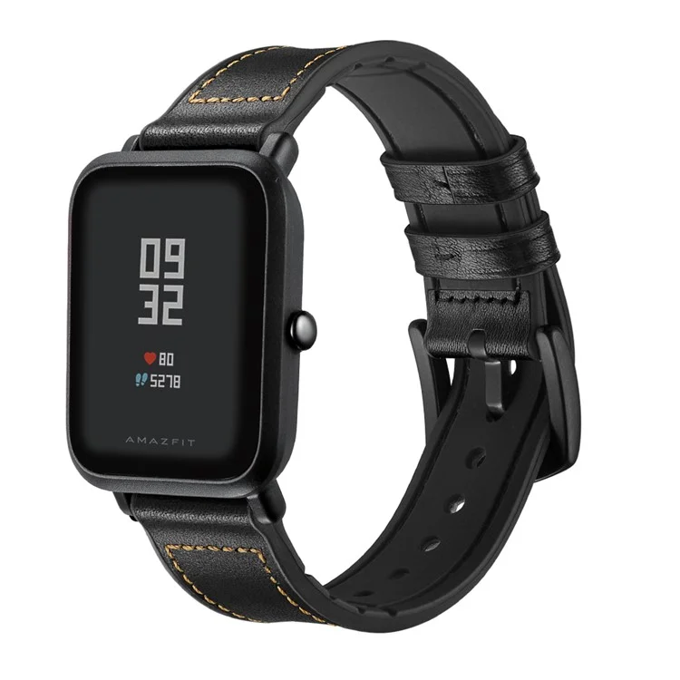 20mm Silikonschichtleder Smart Watch Armband Ersatz Für Amazfit Huami Bip GTS Youth Smart Watch - Schwarz