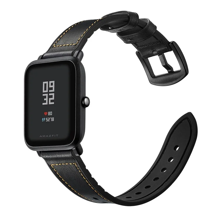 20mm Silikonschichtleder Smart Watch Armband Ersatz Für Amazfit Huami Bip GTS Youth Smart Watch - Schwarz