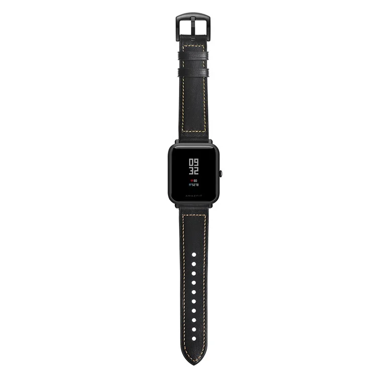 20mm Silicone Coated Leather Smart Watch Strap Replacement for Amazfit Huami Bip GTS Youth Smart Watch - Black