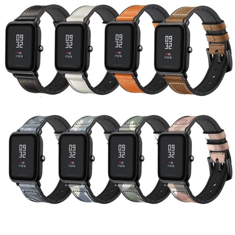 20mm Silikonschichtleder Smart Watch Armband Ersatz Für Amazfit Huami Bip GTS Youth Smart Watch - Schwarz