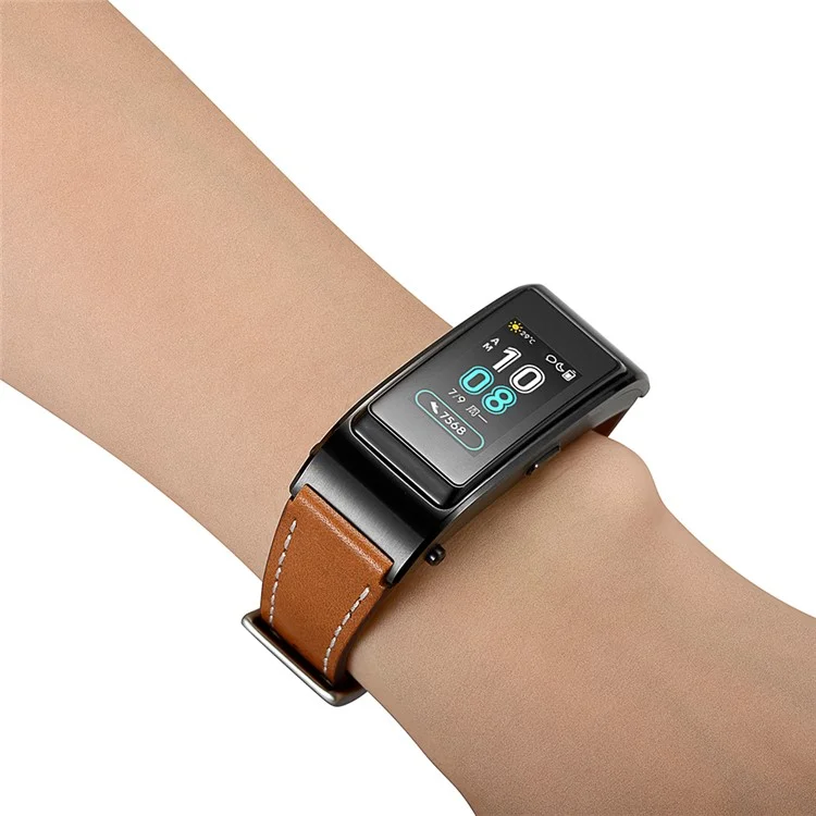 Smart Watch Band for Huawei TalkBand B5/B3 Active/B2 Active Genuine Cow Leather 18mm Pointed Head Strap - Brown