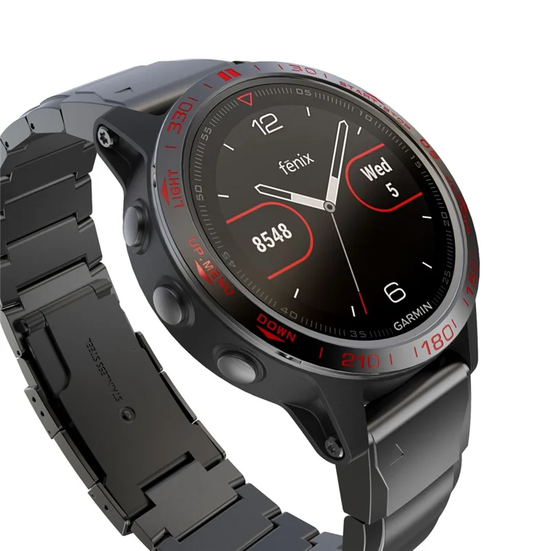 Stainless Steel Watch Bezel (Type B) Replacement for Garmin Fenix 5 - Black/Red