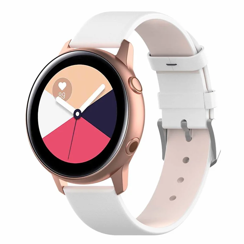 20mm Leather Band Smart Watch Strap for Samsung Galaxy Watch6 40mm / 44mm / Watch6 Classic 43mm /  47mm / Watch4 Classic 46mm 42mm / Galaxy Watch4 44mm 40mm / Galaxy Watch Active SM-R500NZKAXAC 40mm - White