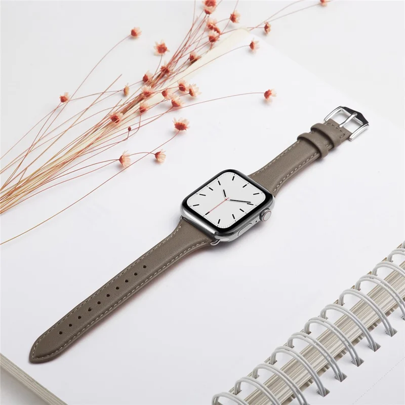 Genuine Leather Smart Watch Band Strap for Apple Watch Series 11 10 42mm / 9 8 7 41mm / SE3 SE2 SE 6 5 4 40mm / 3 2 1 38mm - Grey