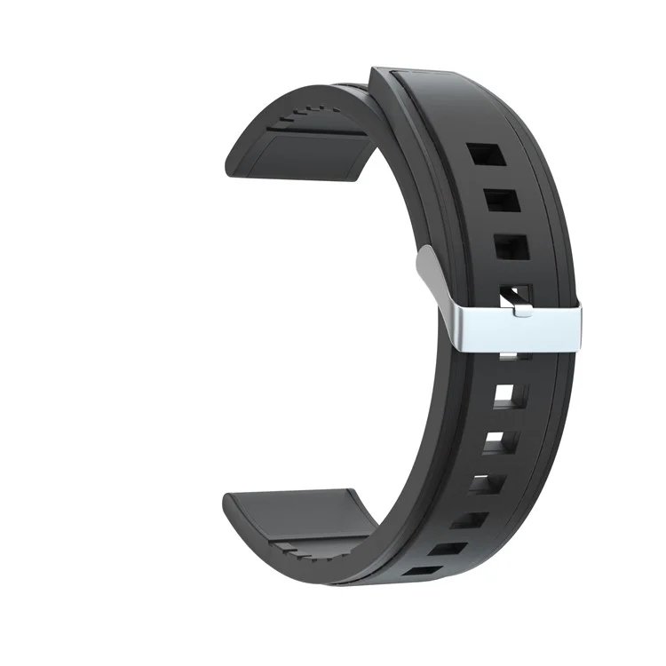 20mm in genuine leather + hybrid silicone strap silver buckle for Huawei GT 2 42mm - All Black