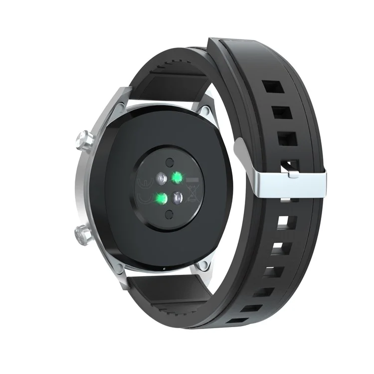 20mm in genuine leather + hybrid silicone strap silver buckle for Huawei GT 2 42mm - All Black