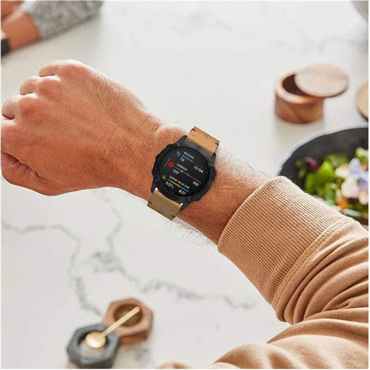 Bracelet de remplacement en cuir véritable pour montre connectée Garmin Fenix 6 - Marron