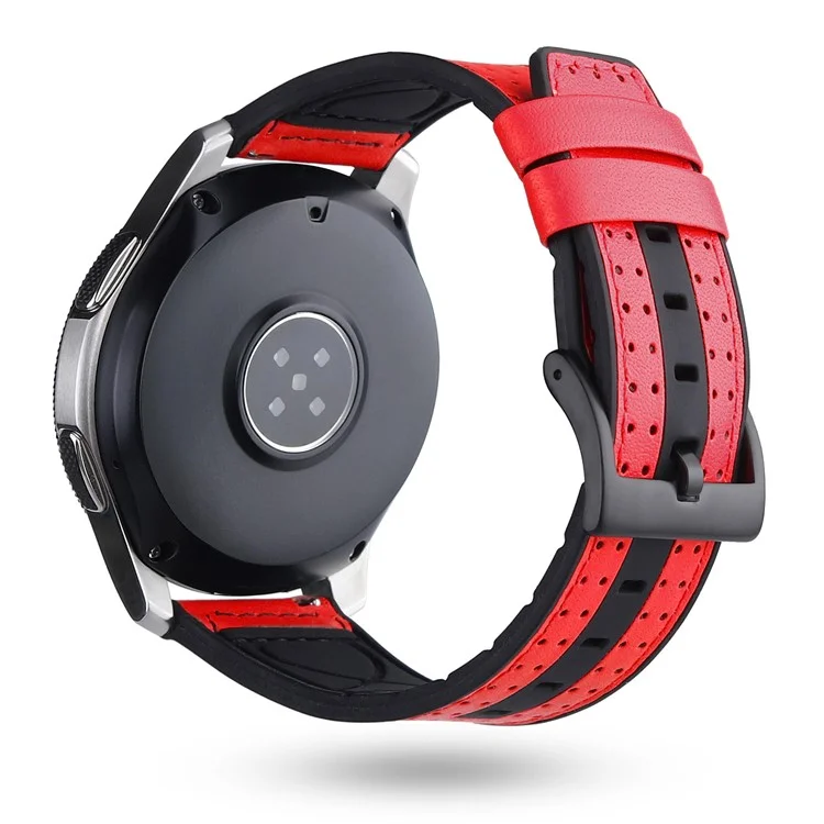 22mm Carbon Fiber Leder überzogenes Silikon-Armband für Huawei Watch GT2/Galaxy Watch 46mm usw. - Rot