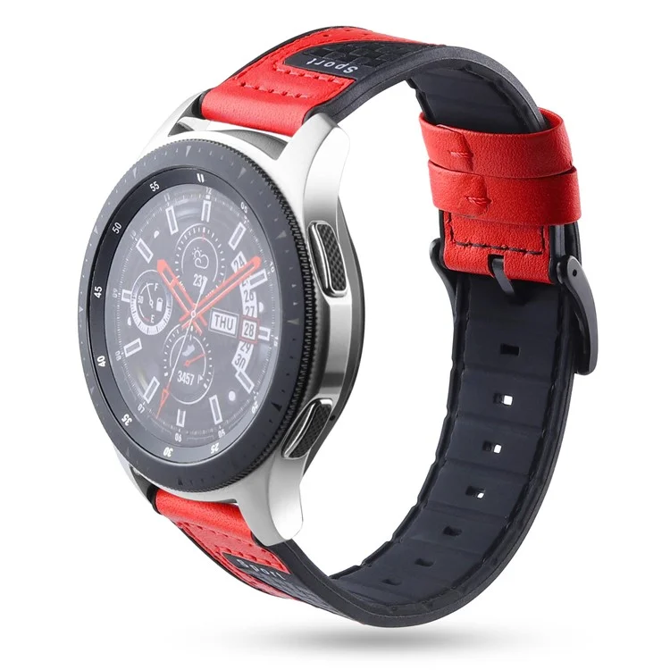 Relógio de Silicone Revestido de Couro de Fibra de Carbono de 22 mm Para Huawei Watch GT2/Galaxy Watch 46mm Etc. - Vermelho