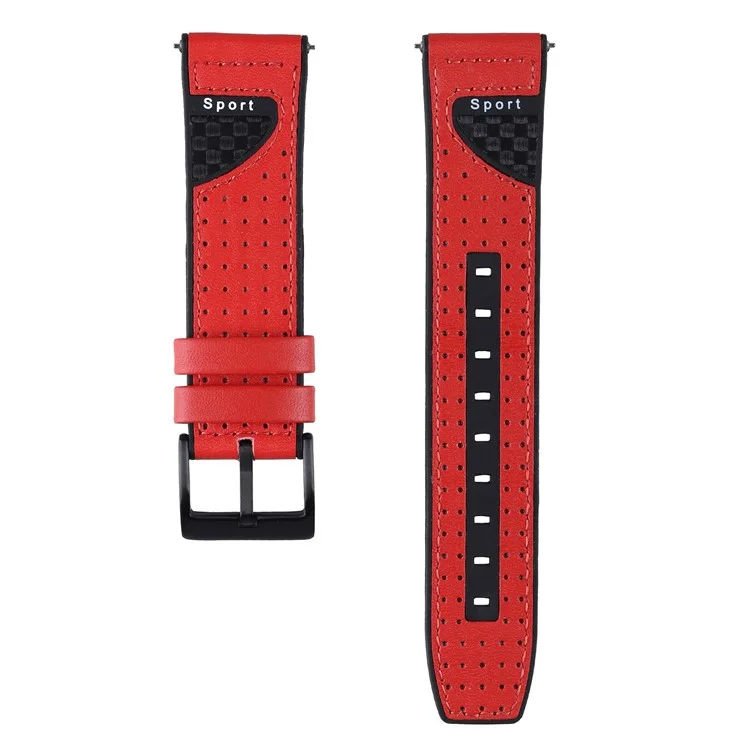 22mm Carbon Fiber Leather Coated Silicone Watch Strap for Huawei Watch GT2/Galaxy Watch 46mm etc. - Red