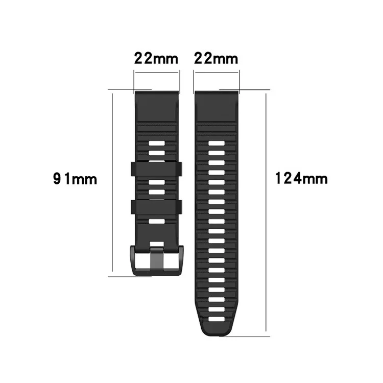 Stylish Silicone Sport Watch Band Adjustable Wrist Strap with Black Buckle for Garmin Fenix 6 Pro 22mm - Black