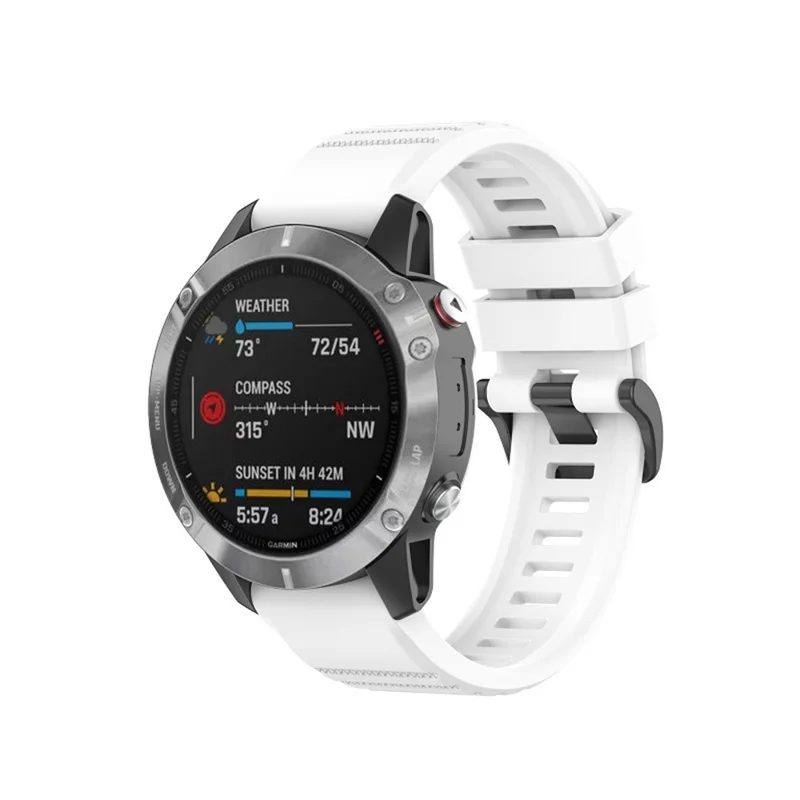 26mm Silicone Sport Watchband with Black Buckle for Garmin Fenix 6X Pro - White
