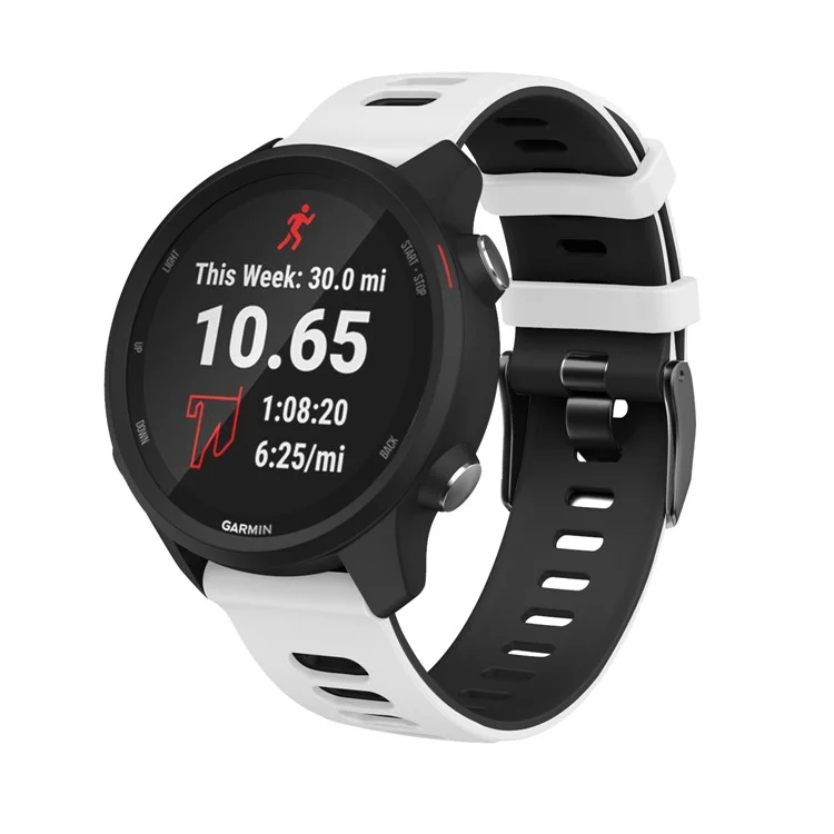 Для Samsung Galaxy Watch4 44 Мм 40 Мм / Watch4 Classic 46 Мм 42 Мм / Шестерня S2 / Garmin Forerunner 245 20 Мм Двухцветная Силиконовая Смарт-батарея Замена Ремешка Для Замены (черная Пряжка) - Белый Черный