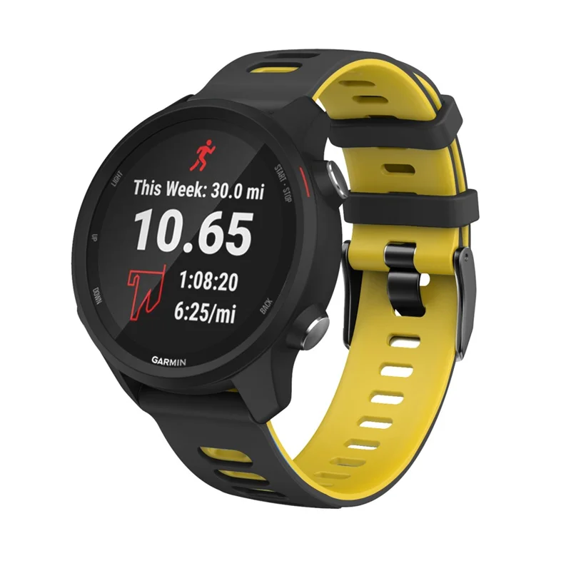 For Samsung Galaxy Watch4 44mm 40mm/Watch4 Classic 46mm 42mm/Gear S2/Garmin Forerunner 245 20mm Dual-color Silicone Smart Watch Band Replacement Strap (Black Buckle) - Black/Yellow