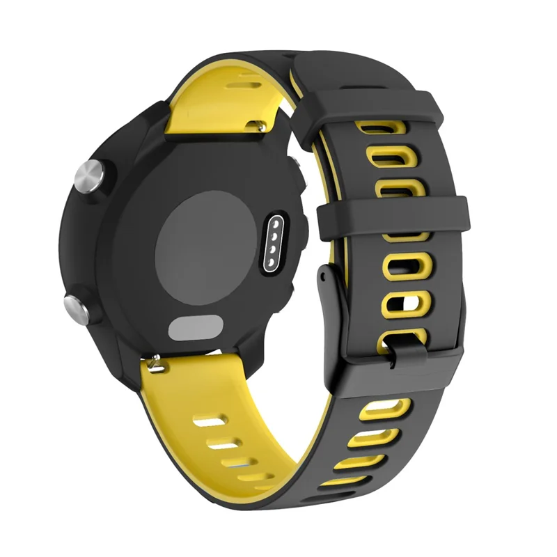 For Samsung Galaxy Watch4 44mm 40mm/Watch4 Classic 46mm 42mm/Gear S2/Garmin Forerunner 245 20mm Dual-color Silicone Smart Watch Band Replacement Strap (Black Buckle) - Black/Yellow