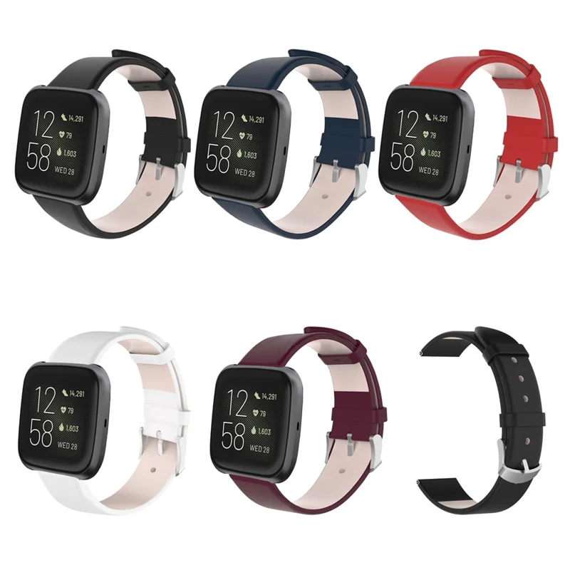 Leather Watch Replacement Strap 23mm for Fitbit Versa2 Versa Versa Lite - Black