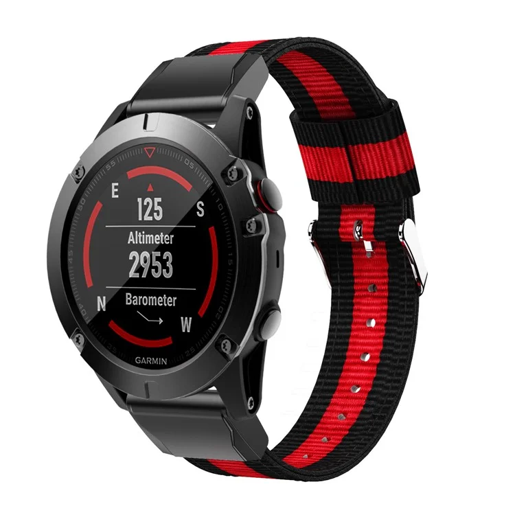 Nylon Watch Wrist Strap Replacement for Garmin Fenix 5X - Black / Red / Black