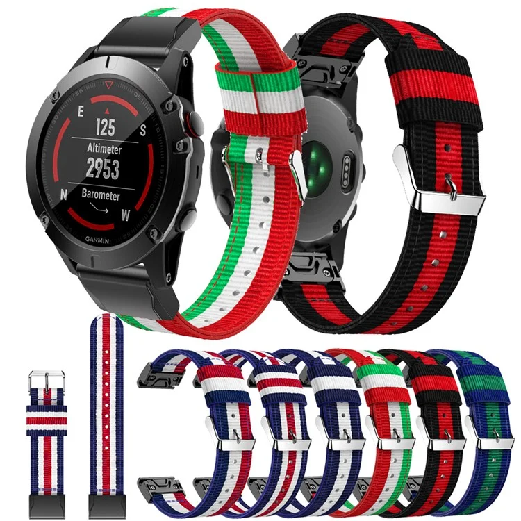 Nylon Watch Wrist Strap Replacement for Garmin Fenix 5X - Black / Red / Black