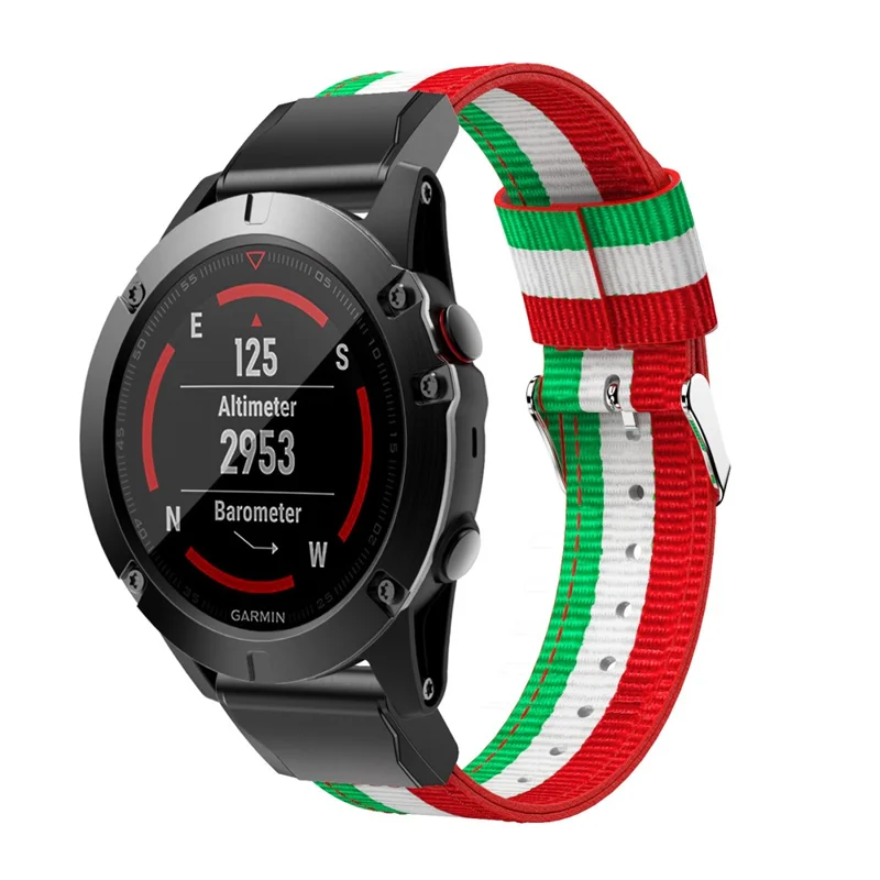 Nylon Watch Wrist Strap Replacement for Garmin Fenix 5X - Green / White / Red