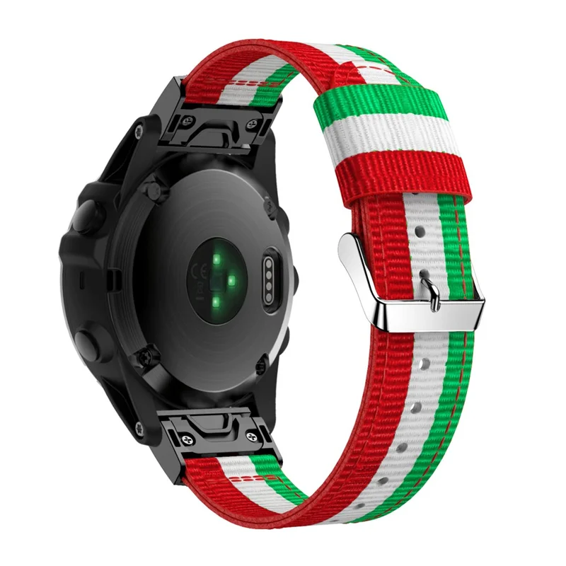 Nylon Watch Wrist Strap Replacement for Garmin Fenix 5X - Green / White / Red
