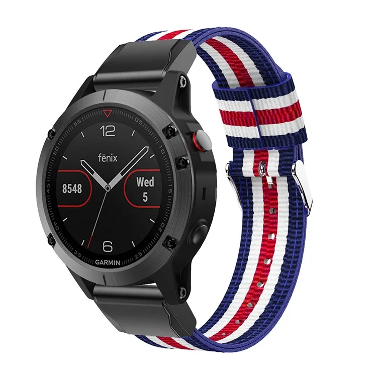 Nylon Watch Band Strap Replacement for Garmin Fenix 5 - Blue / White / Red / White / Blue