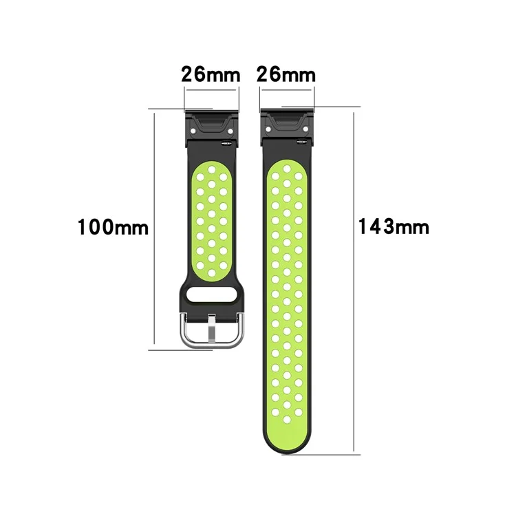 Pulseira de relógio inteligente de silicone bicolor de 26 mm para Garmin Fenix 8 51 mm / Enduro 3 / Fenix 7X / Fenix 6X / Fenix 6X GPS / Fenix 6X Pro / Fenix 5X - Preto / Verde Fluorescente