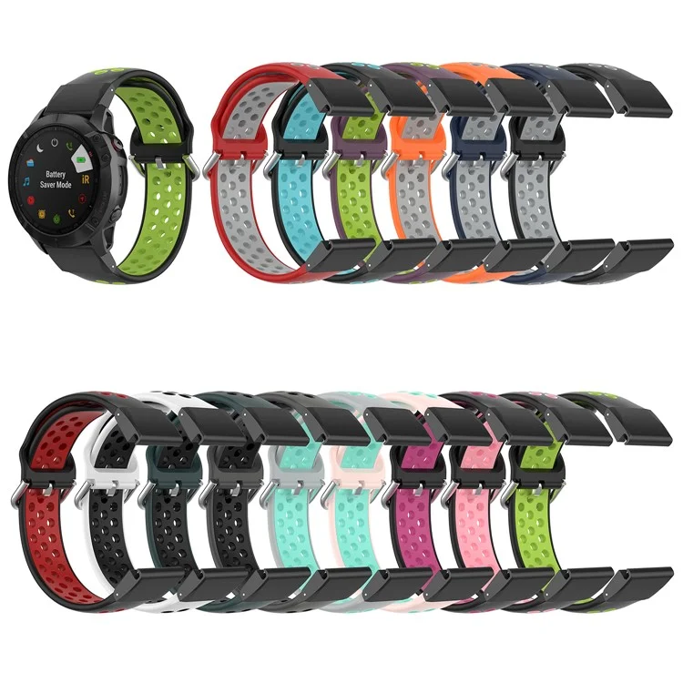 26mm Bi-color Silicone Smart Watch Band for Garmin Fenix 7X/Fenix 6X/Fenix 6X GPS/Fenix 6X Pro/Fenix 5X - Black/Fluorescent Green