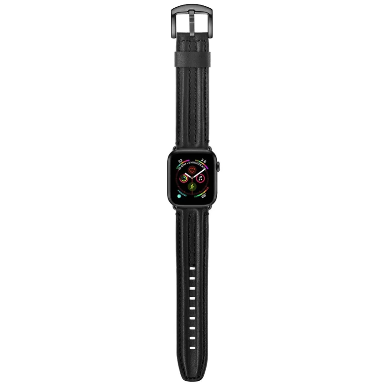 Armband aus Echtleder der Oberfläche für Apple Watch Ultra 3 2 1 49 mm / Series 11 10 46 mm / 9 8 7 45 mm / SE3 SE2 SE 6 5 4 44 mm / 3 2 1 42 mm – Schwarz