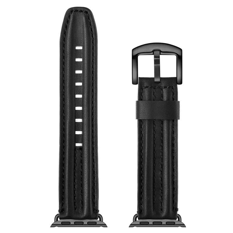 Armband aus Echtleder der Oberfläche für Apple Watch Ultra 3 2 1 49 mm / Series 11 10 46 mm / 9 8 7 45 mm / SE3 SE2 SE 6 5 4 44 mm / 3 2 1 42 mm – Schwarz