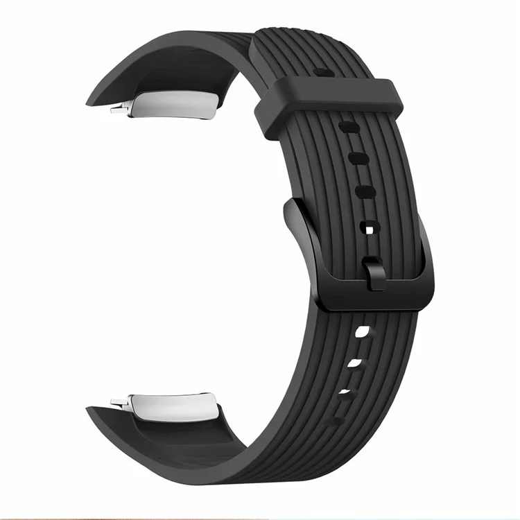 Pulseira de silicone com listras verticais para smartwatch Samsung Galaxy Gear Fit2 pro - Preta [Tamanho pequeno]
