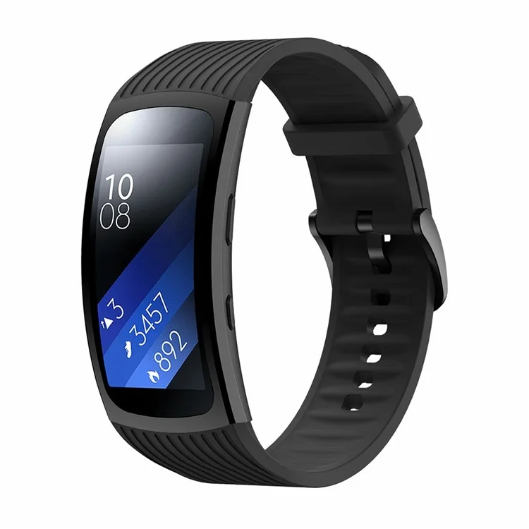 Pulseira de silicone com listras verticais para smartwatch Samsung Galaxy Gear Fit2 pro - Preta [Tamanho pequeno]