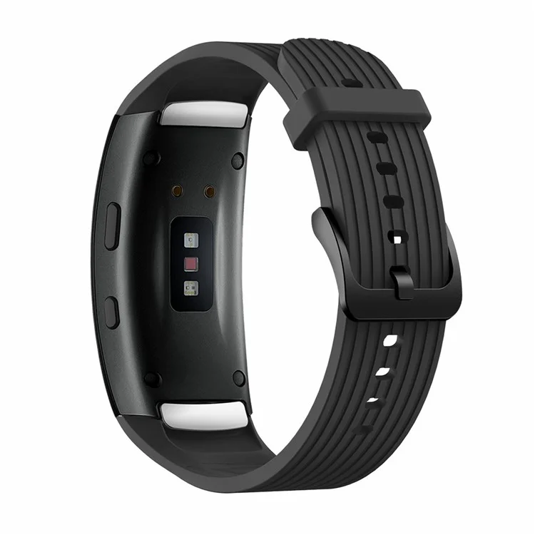 Pulseira de silicone com listras verticais para smartwatch Samsung Galaxy Gear Fit2 pro - Preta [Tamanho pequeno]