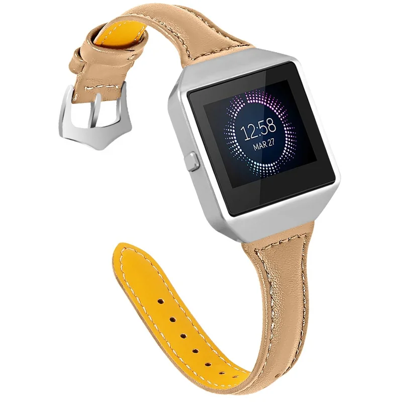 Top Layer Cowhide Leather Smart Watch Band for Fitbit Blaze - Coffee