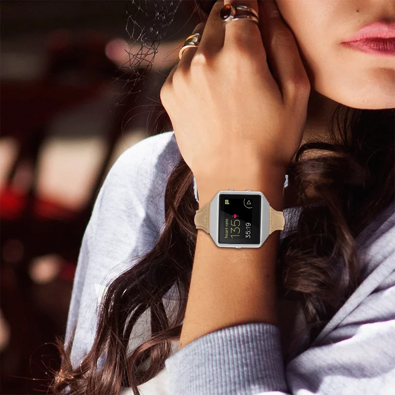 Top Layer Cowhide Leather Smart Watch Band for Fitbit Blaze - Coffee