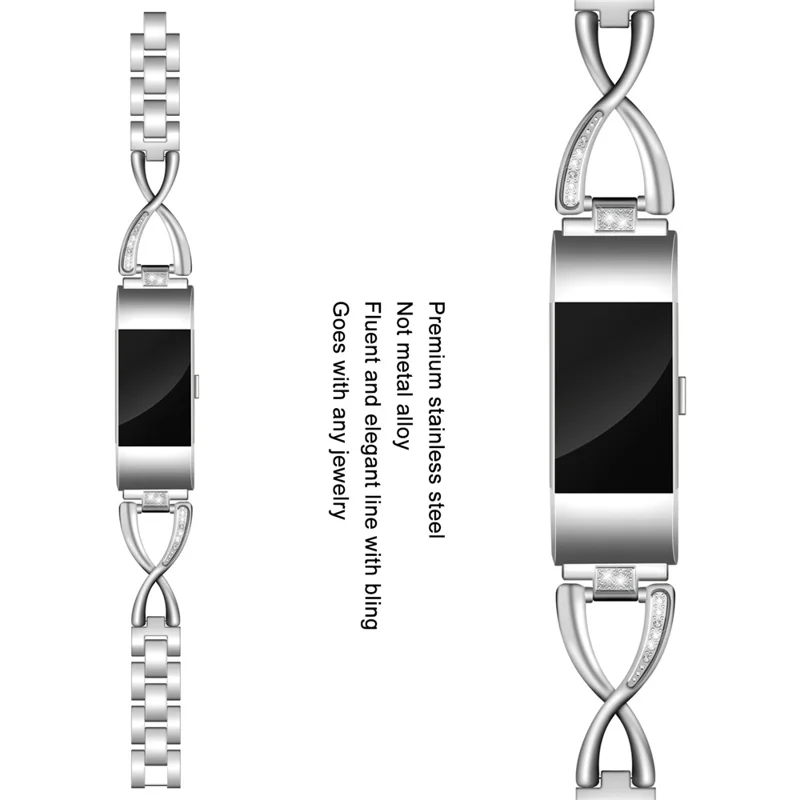 Diamond Decor Zinc Alloy Chain Watch Strap for Fitbit Charge 2 - Silver