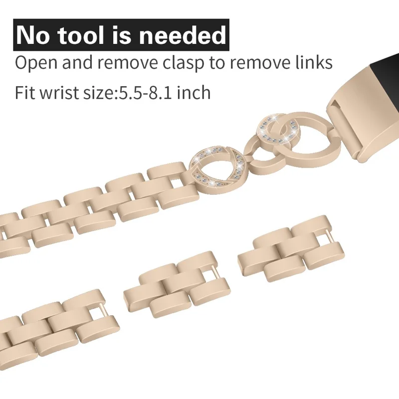 Zinc Alloy with Diamond Chain Watch Strap for Fitbit Charge 2 - Gold
