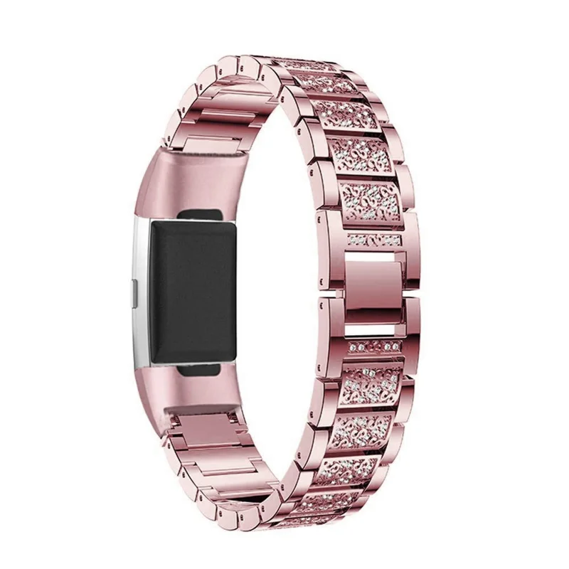 Zinc Alloy Strap Replacement Rhinestone Decor Watch for Fitbit Charge 3 / 4