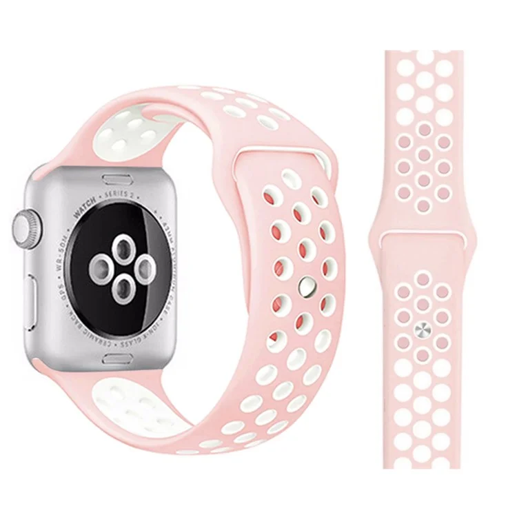 Dual Color Smart Watch Strap Silicone Replace Band for Apple Watch Series 11 10 42mm / 9 8 7 41mm / SE3 SE2 SE 6 5 4 40mm / 3 2 1 38mm, Size: M / L - Pink / White