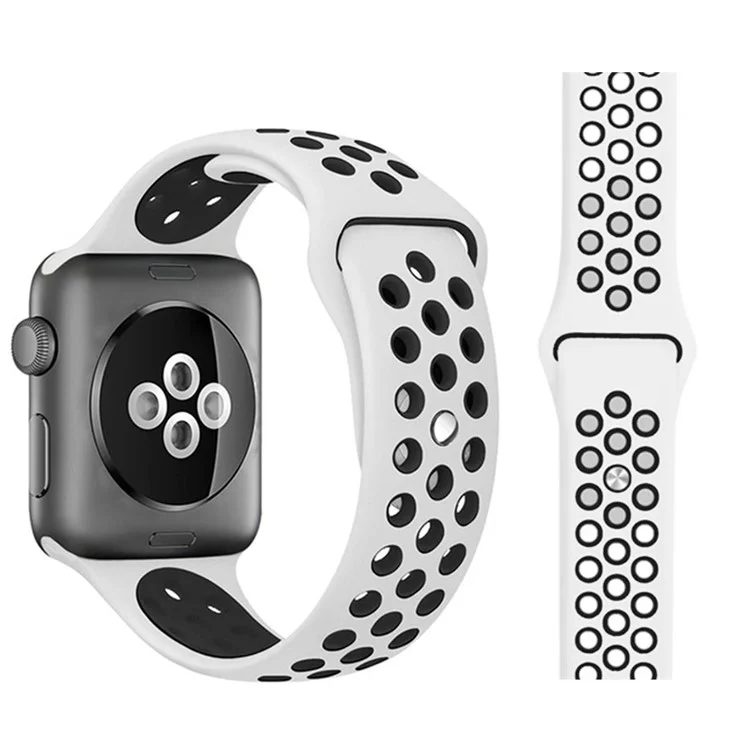 bande de silicone de montre intelligente à double couleur remplacer la série apple watch series 1 / 2 / 3 38 mm / 4 / 5 / 6 / se / se (2022) 40 mm, 7 / 8 41 mm, taille: m / l - blanche / le noir