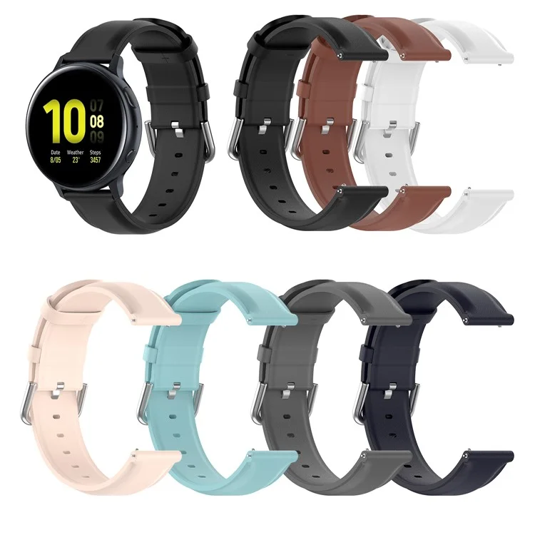 Banda de reloj inteligente de piel auténtica de 20 mm de repuesto para Samsung Galaxy Watch Active2/Huawei Watch GT 3 de 42 mm - Negro